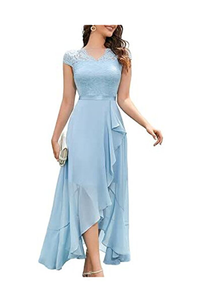 OEM Rochie elegantă de la Bbonlinedress, mărimea M, nailon, decolteu în V, mâneci scurte, dantelă, albastru deschis