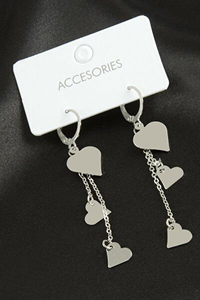 ZERO LAND Nrzsnt Heart Dangle Trend Metal (213545) Earrings-Silver Color
