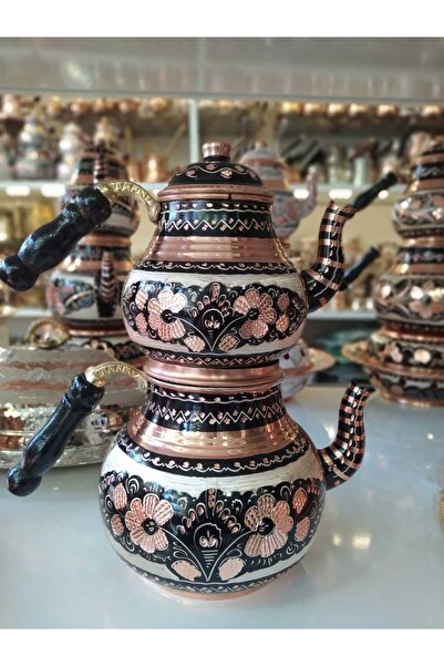 KARACA BAKIR İşlemeli Bakır Demlik- Bakır Çaydanlık