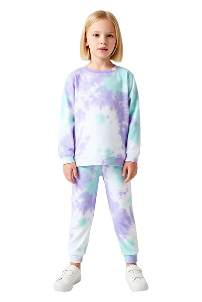 PayBuy Girls' Cotton Tie-Dye Patterned Top and Bottom Tracksuit Set High-Quality Stylish Comfortable Casual Daily Wear