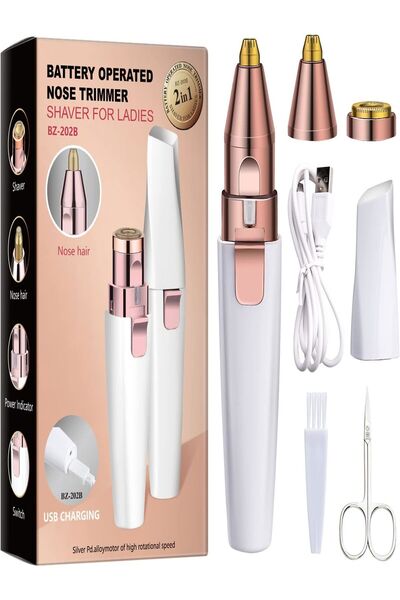 Özasya AVM Şarjlı 2 Başlıklı Yüz Kaş Bıyık Tüy Alma Aleti – Usb Epilatör, Işıklı Pratik Epilasyon Cihazı