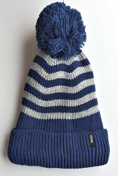 Kitti Boy's 4-8 Years Old Fleece-Lined Striped Wool Beret Navy Blue