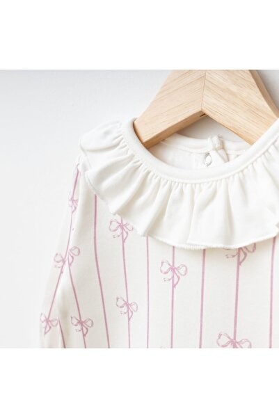Momercy Bow Printed Peter Pan collar Baby Girl Romper
