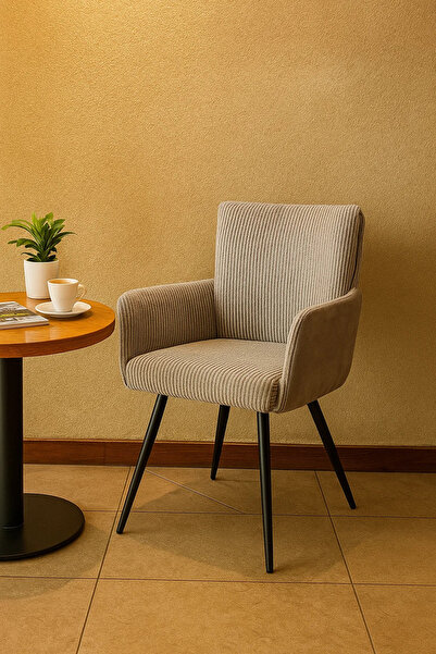 MARIA HOMES Contemporary Light Grey Corduroy Armchair with Metal Legs, Comfortable Modern Accent Chair