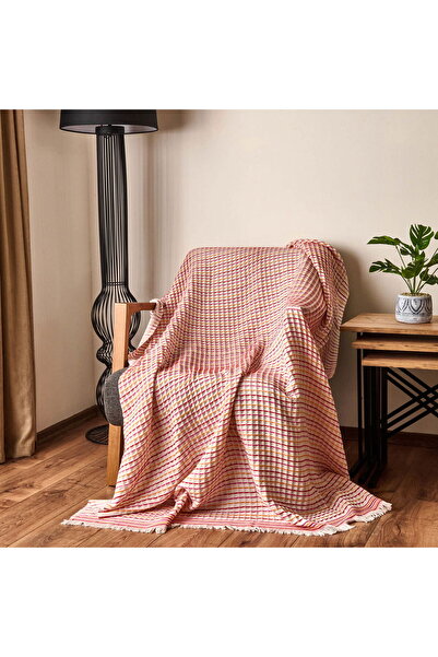 MATMEL Soft Waffle Sofa Throw - Ecru / Burgundy - 120X170 cm