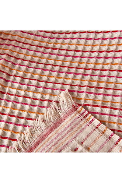 MATMEL Soft Waffle Sofa Throw - Ecru / Burgundy - 120X170 cm