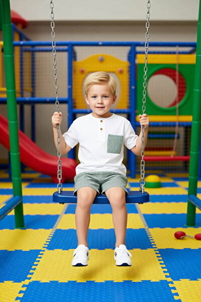 PayBuy Boys' Crew Neck Pocket Detailed Knitted T-Shirt and Shorts Set High Quality Stylish Comfortable