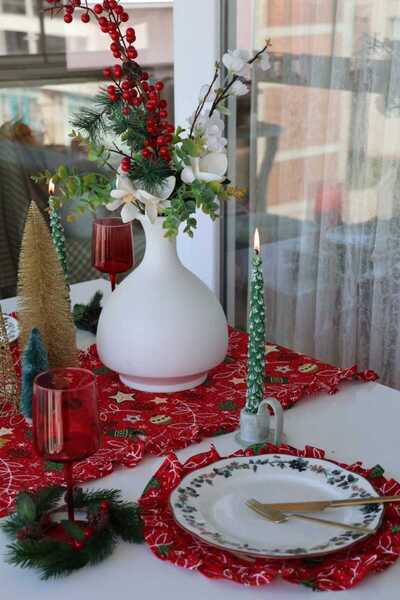 vintagetasarım Christmas Concept Placemat Round American Style with Ruffles 35X35Cm 2 Pieces