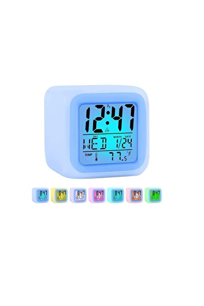 MRG M877 Thermometer Clock, LCD, 7 LED Lights, White