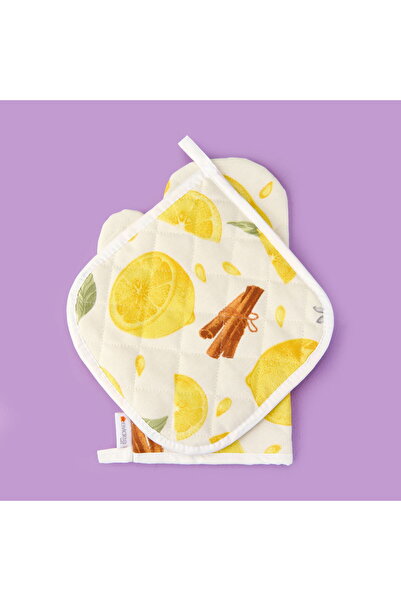 MATMEL Soft Nemo Oven Mitt and Pot Holder - Ecru / Yellow - 17X28 cm + 20X20 cm
