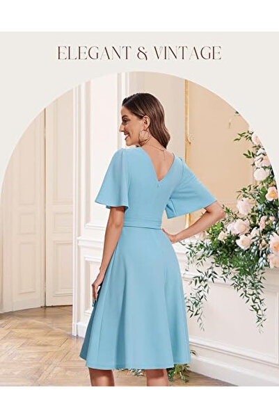 OEM Rochie Bbonlinedress, mărimea M, nailon, midi, vintage, elegantă, formală, albastru deschis