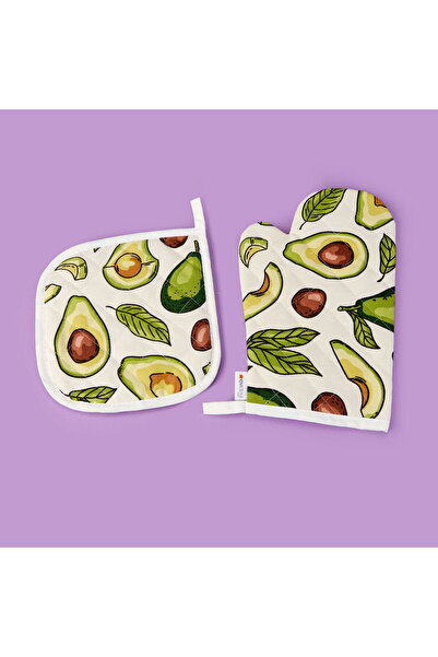 MATMEL Soft Nemo Oven Mitt and Pot Holder - Ecru / Green - 17X28 cm + 20X20 cm