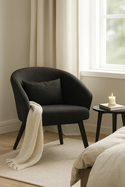 MARIA HOMES Black Fabric Accent Chair with Cushion, Modern Armchair for Living Room, Bedroom & Office Cabin