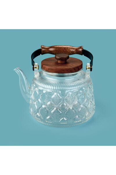 MİEN Acacia Handle Strainer Teapot - Transparent / Brown - 1 Lt