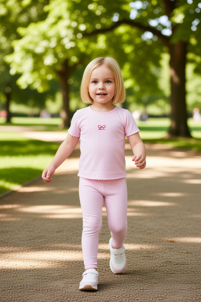 PayBuy Girls' Cotton Embroidered Crew Neck Short Sleeve Top and Flare Leggings Set Quality Stylish