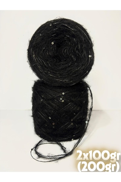 Ana&Kuzusu İplik Siyah (2 kat) ince moher, siyah floş gold pullu (3 kat sarım) özel tasarım örgü ip