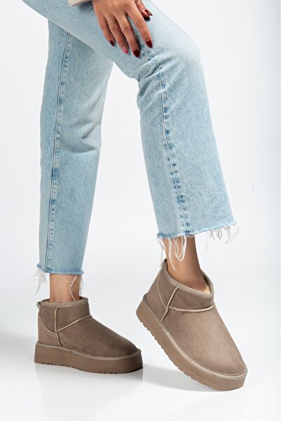 Betül Ayakkabı ve Çanta Women's Suede Furry Thick Sole Bitter Nude Ankle Boots Shoes Shoe Forum