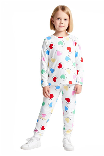 PayBuy Girls' Cotton Polyester Knitted Heart Pattern Pajama Set Quality Stylish Comfortable Casual