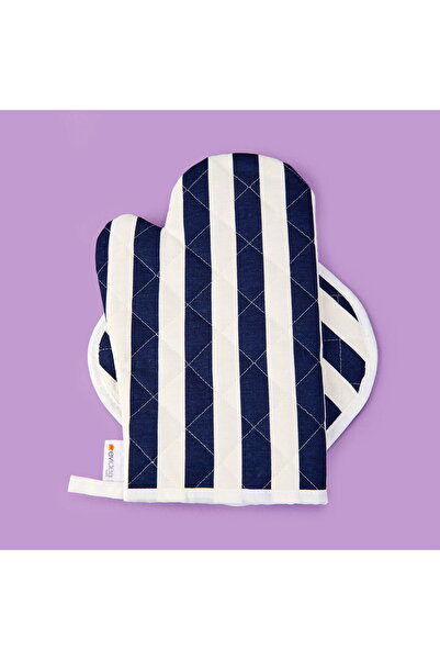 MATMEL Soft Nemo Oven Mitt and Pot Holder - Ecru / Navy Blue - 17X28 cm + 20X20 cm