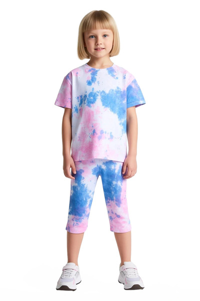 PayBuy Girls' Cotton Tie-Dye Knitted T-Shirt and Leggings Set High-Quality Stylish Comfortable Casual Daily Wear