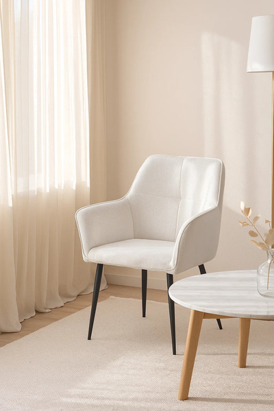 MARIA HOMES White Fabric Armchair,Modern Chair for Living Room, Bedroom, Entryway, Office Cabin & Reception Area