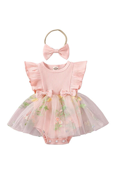 OEM Φόρεμα FYMNSI princess, 12-18 μηνών, με κεντημένα λουλούδια, ροζ