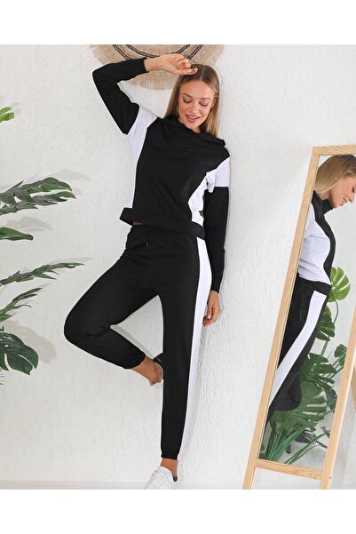 charamela Black and White Color Block Two-Thread Tracksuit Set -