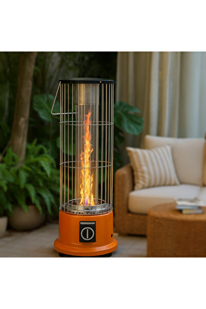 TOSCANA U Outdoor gas heater with a glass flame cylinder, metal grill, ignition control regulator