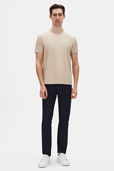 D'S Damat Ds Damat Regular Fit Beige Plain Embroidered 100% Cotton T-Shirt