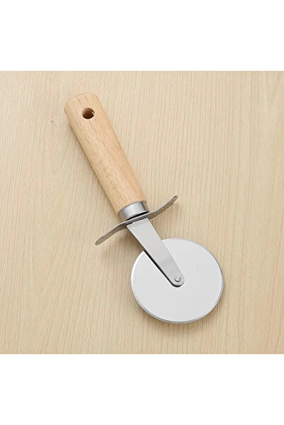 MyBru Paslanmaz Çelik Ahşap Saplı Pizza ve Hamur Kesici (Büyük Boy)