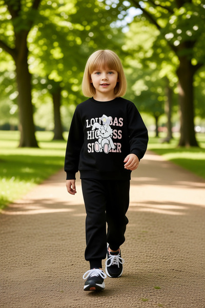 PayBuy Girl's Cute Teddy Bear Printed Cotton Thin Tracksuit Set Quality Stylish Comfortable