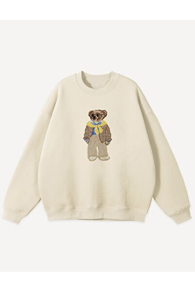 Bengi Clothing Teddy Bear Printed White Organic Cotton Sweatshirt