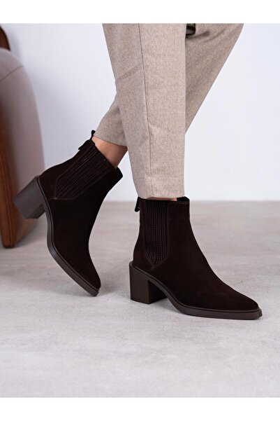 ECENİN BUTİĞİ Fidra Kahve Süet Hakiki Deri Kadın Bot
