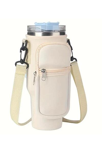alisa 1.18 Lt Thermos with Straw, Hanging Protection Thermos Case Bag and Shoulder Strap