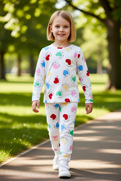 PayBuy Girls' Cotton Polyester Knitted Heart Pattern Pajama Set Quality Stylish Comfortable Casual