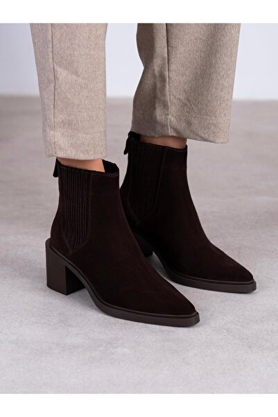 ECENİN BUTİĞİ Fidra Kahve Süet Hakiki Deri Kadın Bot