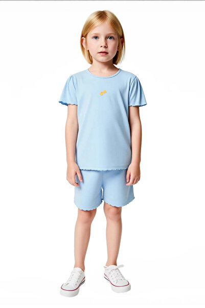 PayBuy Girls' Cotton Minimal Embroidered Crew Neck Short Sleeve t Shirt and Shorts Set Good Quality