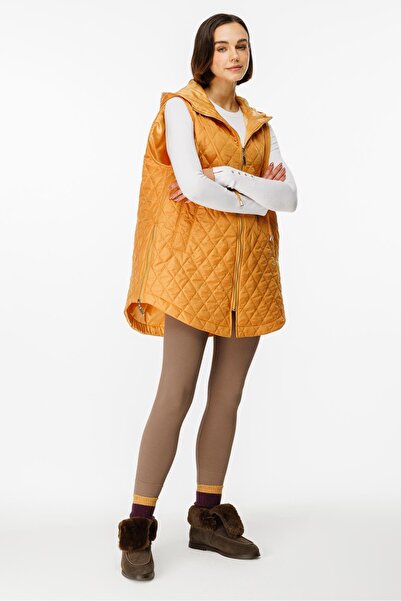 Micca Zipper Yan ve Ön Özel Fermuar Detaylı Zamansız Yelek-Hardal