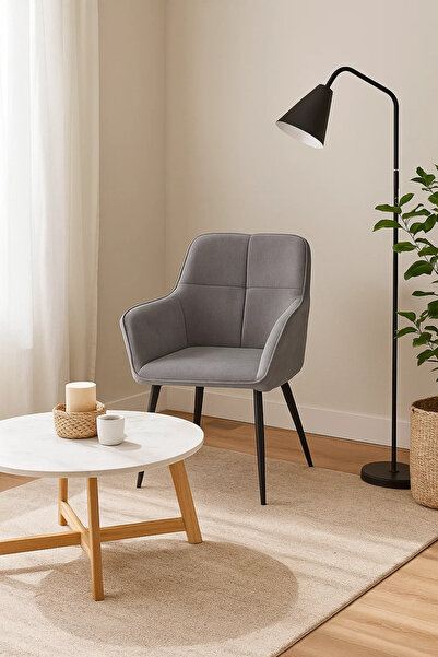 MARIA HOMES Grey Fabric Armchair, Modern Accent Chair for Living Room, Bedroom, Office Cabin & Waiting Area
