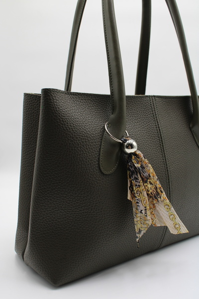 LASSO Women's Khaki Charm Detailed Large Size Zippered Inner Pocket Hand, Arm and Shoulder Bag