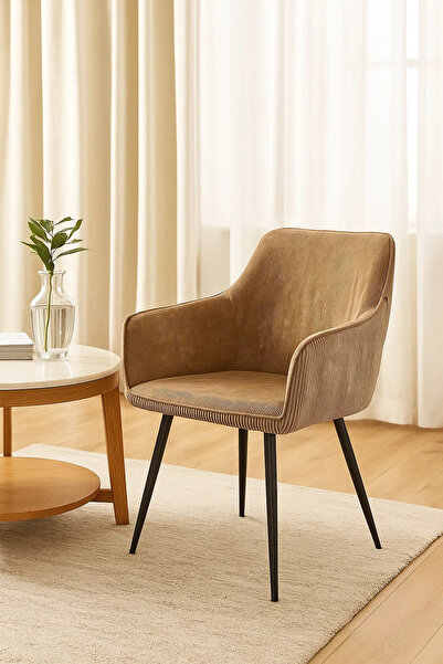MARIA HOMES Beige Fabric Chair with Metal Legs | Modern Comfortable Chair for...