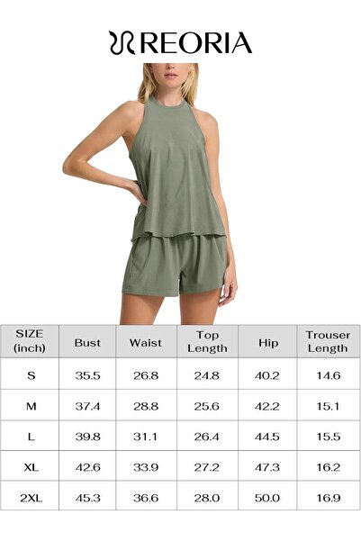 REORIA Women Cotton Tracksuit Sleeveless I-Back A-line Top & Shorts Two-Piece Set