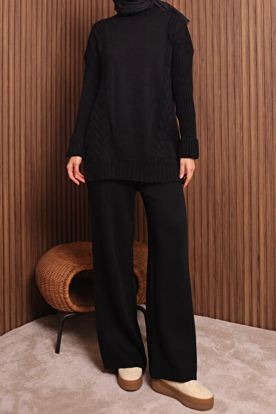 Mogi Butik Women's Oversized Knitted Patterned Pants Hijab Knitwear Set 3117