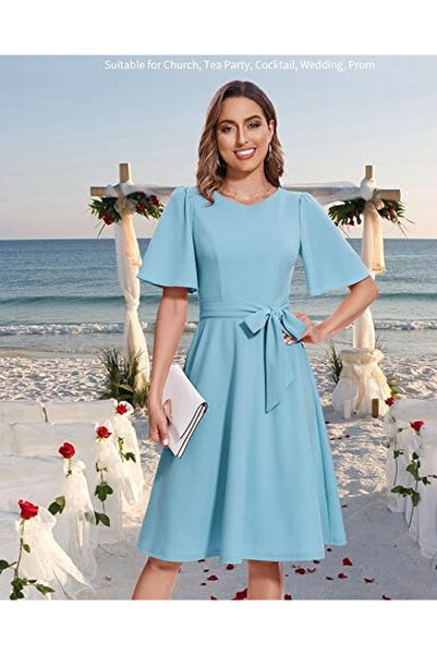 OEM Rochie Bbonlinedress, mărimea M, nailon, midi, vintage, elegantă, formală, albastru deschis