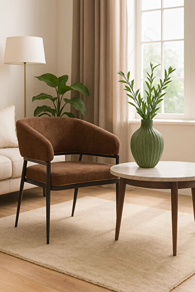 MARIA HOMES Coffee Fabric Accent Chair, Modern Armchair for Living Room, Entryway, Hotel Lobby & Reception Decor