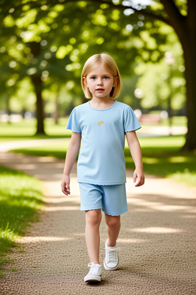 PayBuy Girls' Cotton Minimal Embroidered Crew Neck Short Sleeve t Shirt and Shorts Set Good Quality