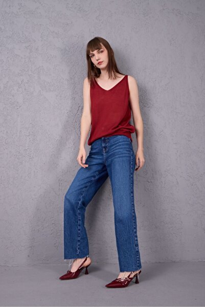 sumoda Γυναικεία πλεκτή μπλούζα με λουράκια μερσεριζέ κανονικό πλεκτό