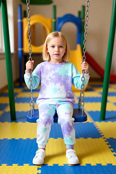 PayBuy Girls' Cotton Tie-Dye Patterned Top and Bottom Tracksuit Set High-Quality Stylish Comfortable Casual Daily Wear