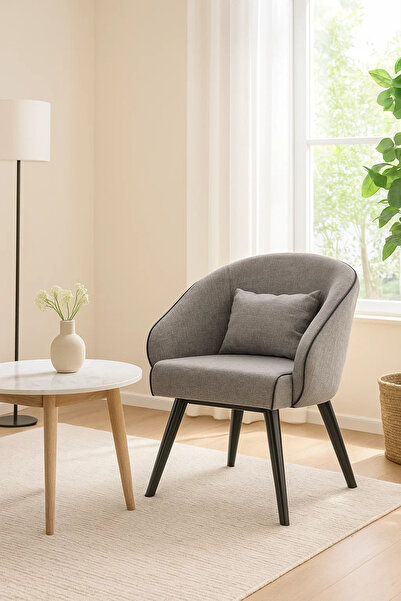 MARIA HOMES Grey Fabric Accent Chair with Cushion, Modern Armchair for Living Room, Bedroom & Office Cabin