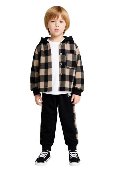 PayBuy Boys' Hooded Plaid Shirts and Cotton Pants Set Quality Stylish Comfortable